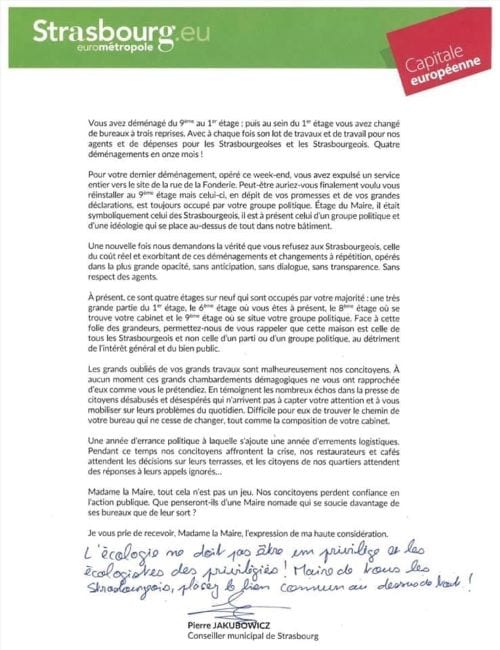 page 2 de la lettre de Pierre Jakubowicz à la maire Jeanne Barseghian