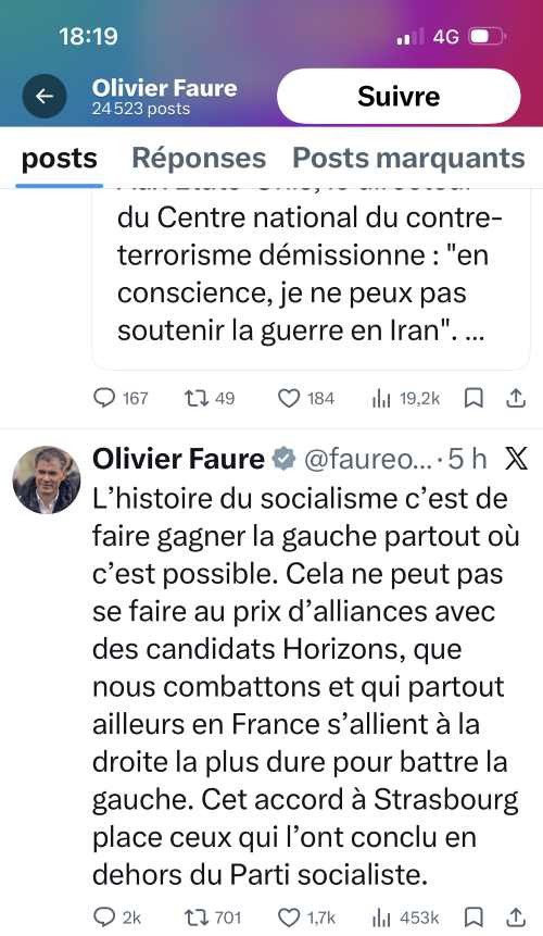 Tweet d'olivier Faure condamnant la fusion des listes Trautmann-Jakubowicz à Strasbourg 