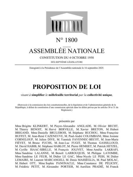 Page 1 de la proposition de loi avec partie des 95 signataires