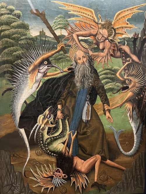 Martín Bernat, Saint Antoine tourmenté par les démons, volet du Retable de la Vierge de Montserrat de Alfajarín, 1480-1495