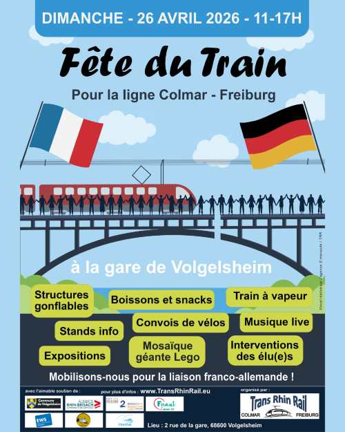 affiche de la fête du train pour la liaison ferroviaire Colmar Fribourg avril 2026